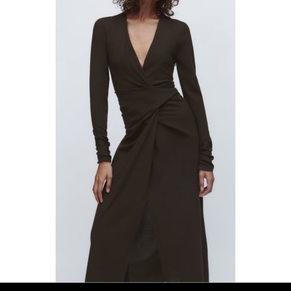 ZARA DRAPED WOOL BLEND DRESS NWT Size L Large - Picture 3 of 11